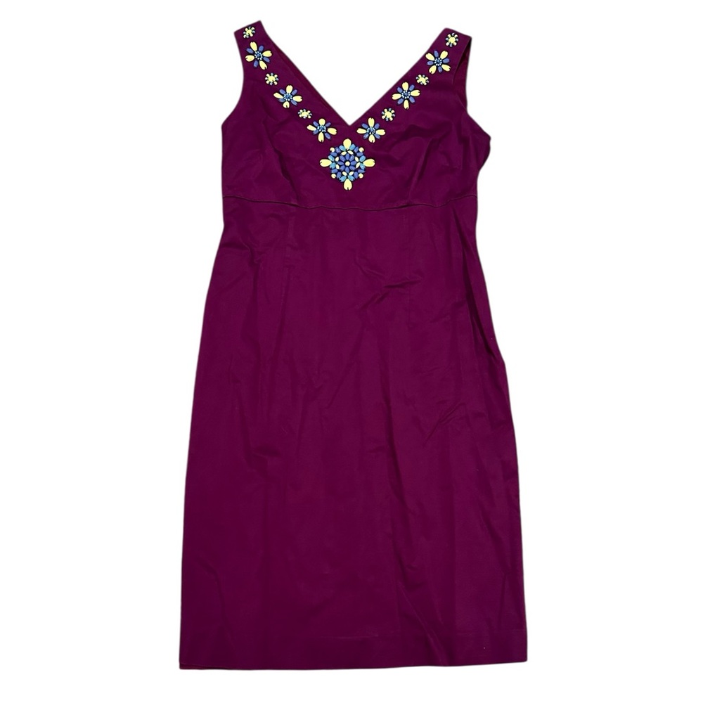 Boden Purple Floral Beaded Jewel V-Neckline Sleeveless Sheath Dress 8R - Picture 2 of 10